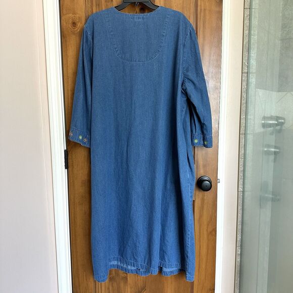 Go Softly Women’s Dress 2X Floral Cottage Denim Blue Patio House Zip Up - Picture 3 of 9